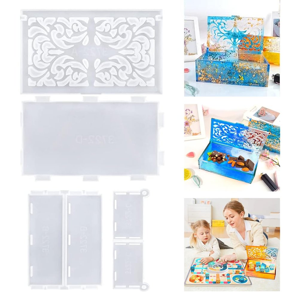 Koonafy Resin Rectangle Box Mold, Epoxy Resin Silicone Moulds with Lid Resin Moulds Storage Box, DIY Organizer for Dominoes, Cosmetic Jewelry Napkin Candy Crafts