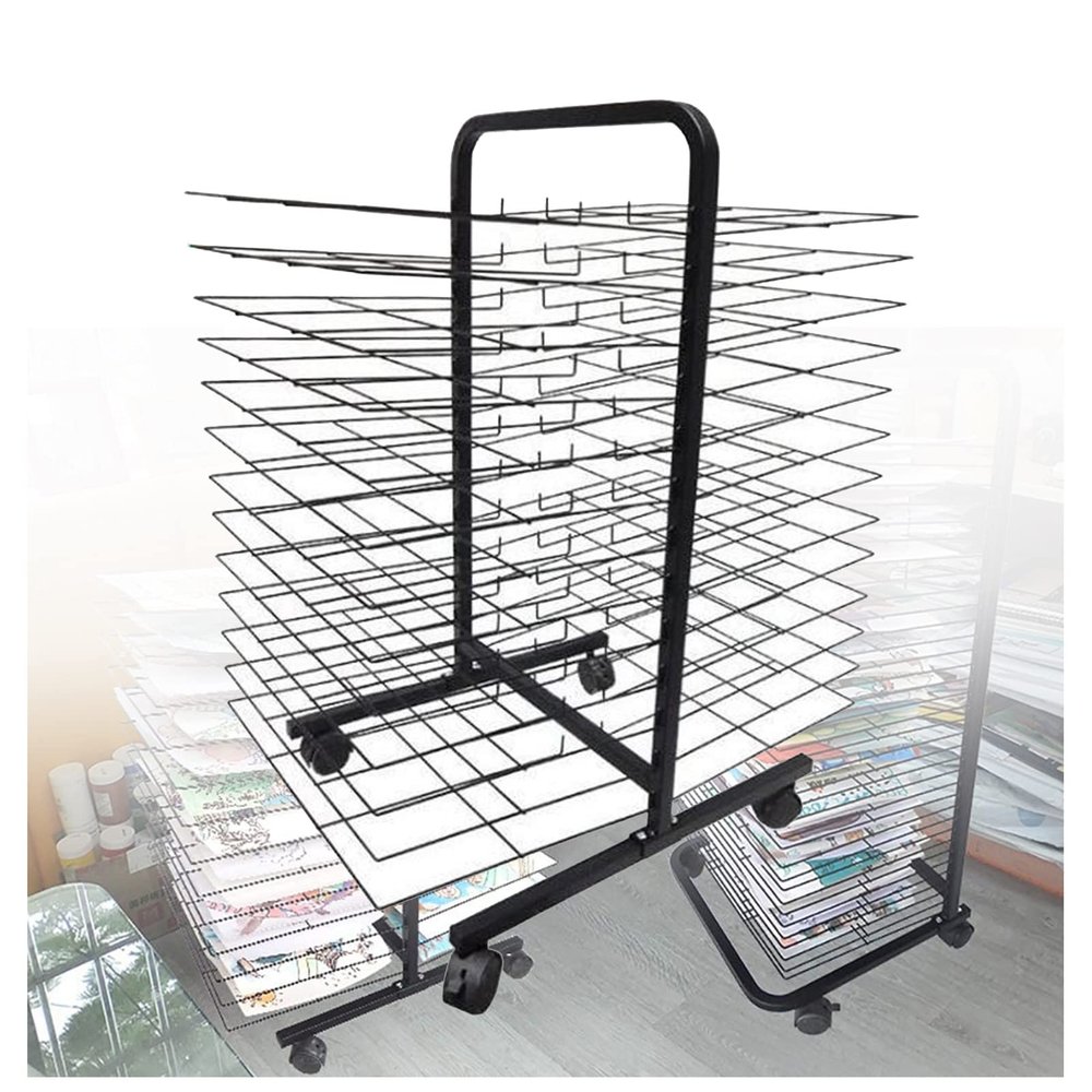 LYLFF Art Drying Rack,Drying Easel,Removable Educational Product Drying Rack with Pulleys,Movable Art Drying Rack for Gouache Painting