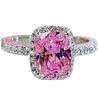 LRGKMCWTOB 925 Sterling Silver Full Pink Crystal Ring Shiny Pink Crystal Ring Square Cut 3Ct Cubic Zirconia Promise Rings CZ Pink Crystal Cocktail Rings Eternity Engagement Wedding Band Ring (US 6) view 1