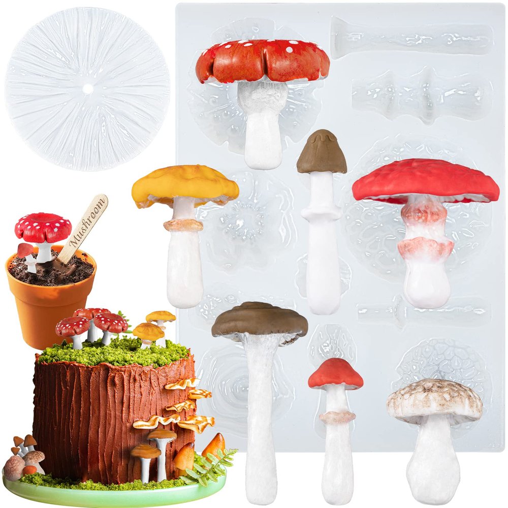 FUNSHOWCASE Life Like Mushroom Polymer Clay Casting Silicone Mold and Veiner for Fondant Cake Decorating, Modelling Chocolate