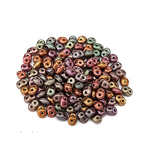 0.18oz Matubo Superduo 2-Hole Czech Pressed Glass Beads 2.5 x 5 mm, Matte Metallic Bronze