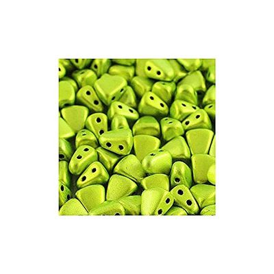 0.18oz Matubo Nib-BIT 2-Hole Pyramid Glass Beads 6 x 5 mm, metalust Electric Green