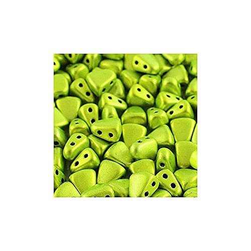 0.18oz Matubo Nib-BIT 2-Hole Pyramid Glass Beads 6 x 5 mm, metalust Electric Green