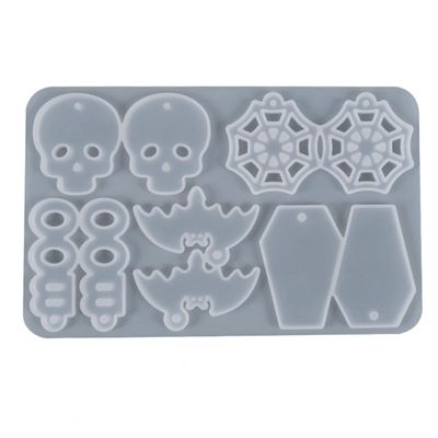AGCFABS 1Pcs/Pack Halloween Series Full Page Earrings Pendant Silicone Mold Pumpkin Spider Web Ghost Coffin Shaped Charms Molds for Making Pendants Supplies (01)