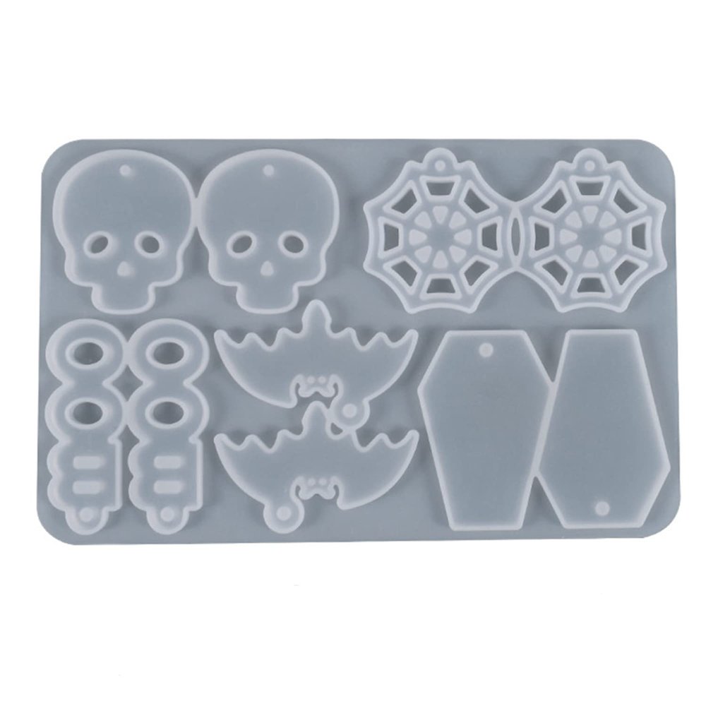 AGCFABS 1Pcs/Pack Halloween Series Full Page Earrings Pendant Silicone Mold Pumpkin Spider Web Ghost Coffin Shaped Charms Molds for Making Pendants Supplies (01)