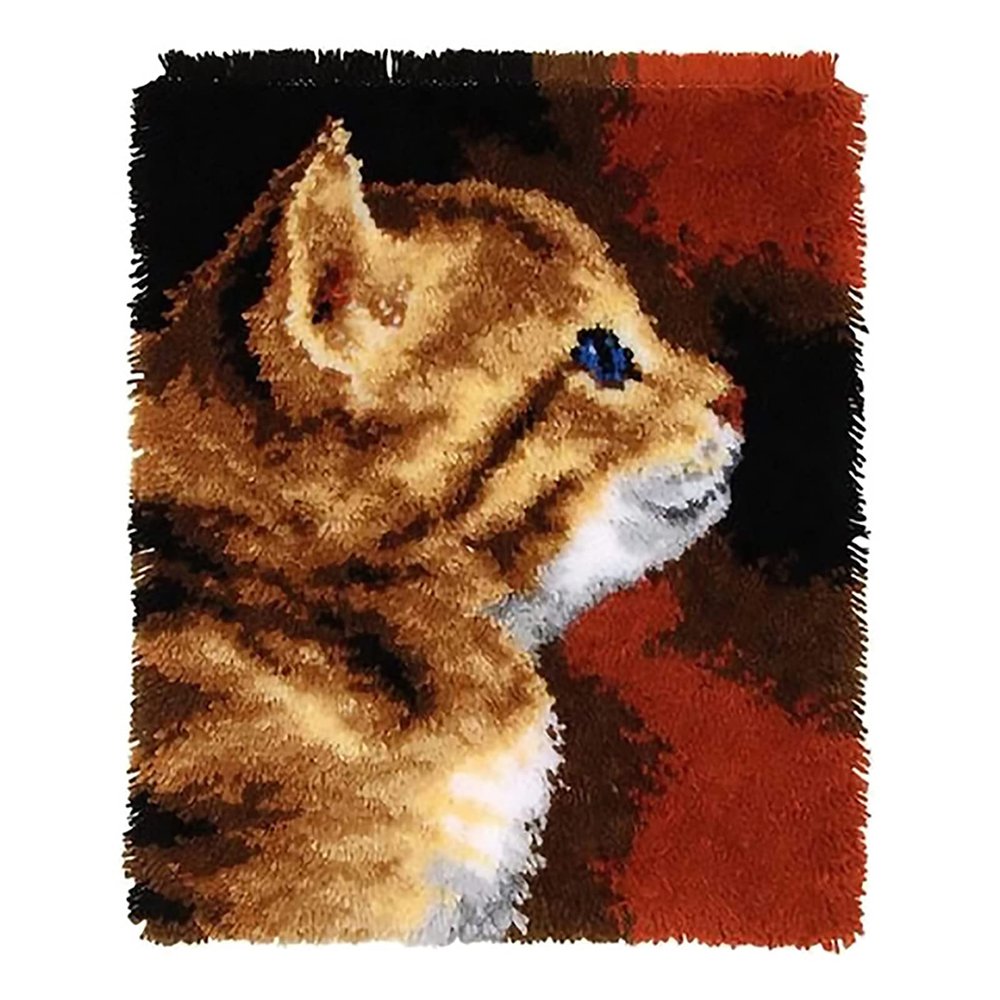 ZFFLYH DIY Cat Latch Hook Kits Rug Tapestry Floor Mat with Printed Canvas Crocheting Embroidery 20" X 15",A