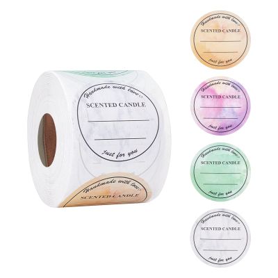 PH PandaHall 2 Inch Candle Stickers, 500pcs Waterproof Scented Candle Labels 4 Colors Handmade Candle Jar Stickers Self Adheisive Candle Labels for Candle Tins, Candle Boxes Packaging