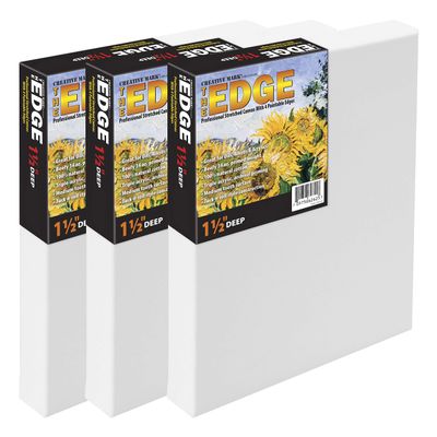 Creative Mark The Edge Deluxe Cotton 1-1/2" Deep Stretched Canvas for Painting, 5x5 Pack of 12, 14oz. Primed Weight, Universal Archival Priming, Medium Tooth, Frameless Artwork Canvas for Painters