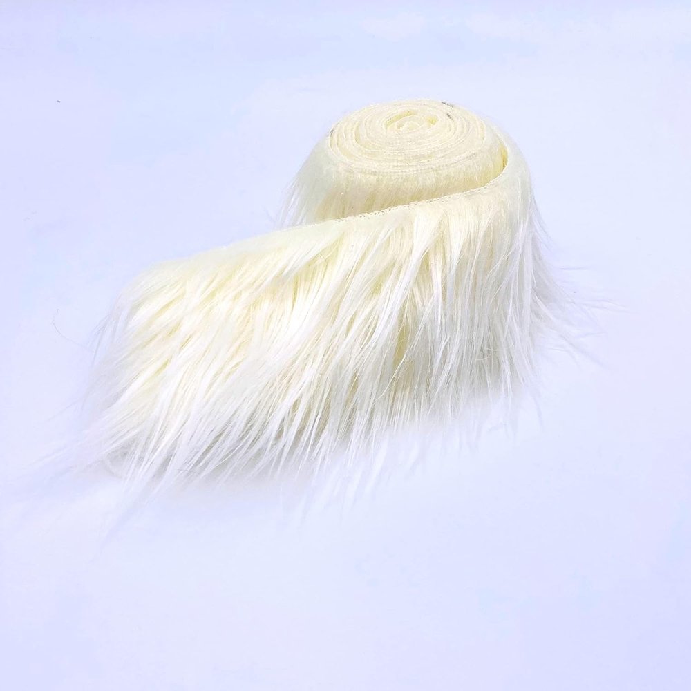 Ice Fabrics Craft Faux Fur Fabric Pre Cut Rolls - 4"x60" Fur Ribbon Mohair Fabric Strips - Super Soft and Fuzzy - Perfect for Crafts, Costumes & Decoration - Ivory - 4x60
