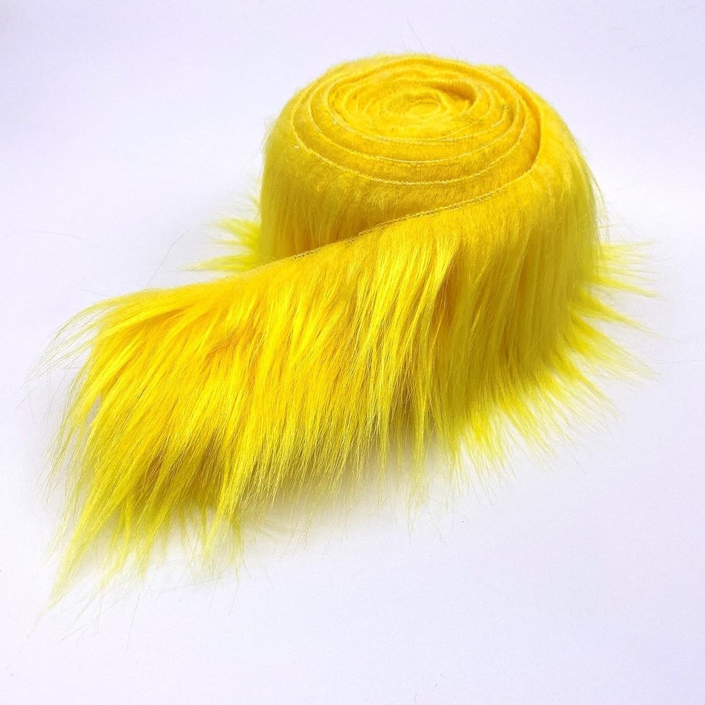 Ice Fabrics Craft Faux Fur Fabric Pre Cut Rolls - 4"x60" Fur Ribbon Mohair Fabric Strips - Super Soft and Fuzzy - Perfect for Crafts, Costumes & Decoration - Yellow - 4x60