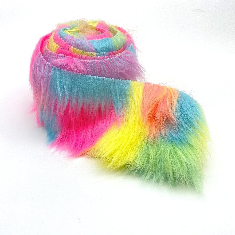 Ice Fabrics Craft Faux Fur Fabric Pre Cut Rolls - 4"x60" Fur Ribbon Mohair Fabric Strips - Super Soft and Fuzzy - Perfect for Crafts, Costumes & Decoration - Pastel Rainbow - 4x60