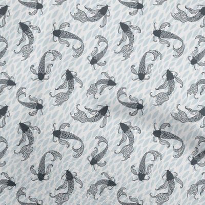 oneOone Viscose Jersey Sky Blue Fabric Asian Japanese Koi Fish Craft Projects Decor Fabric Printed By The Yard 60 Inch Wide