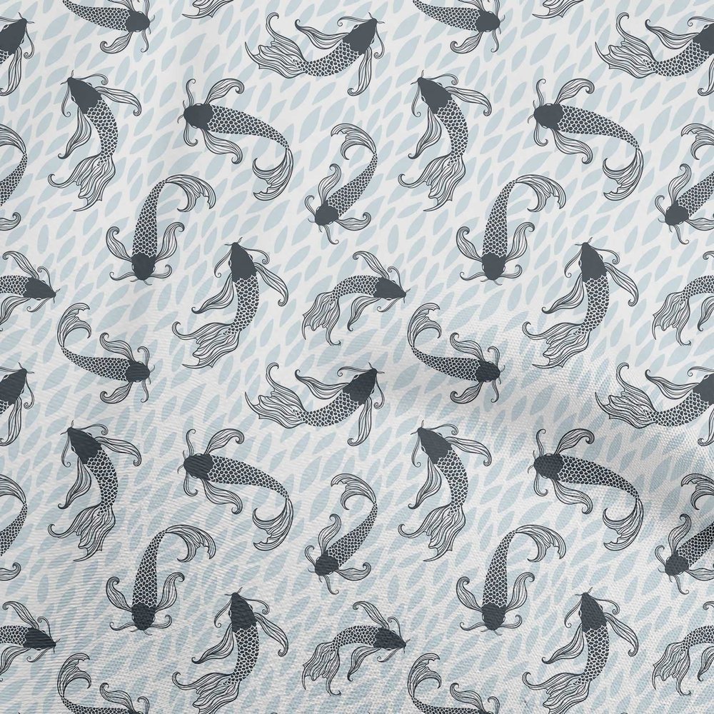oneOone Viscose Jersey Sky Blue Fabric Asian Japanese Koi Fish Craft Projects Decor Fabric Printed By The Yard 60 Inch Wide