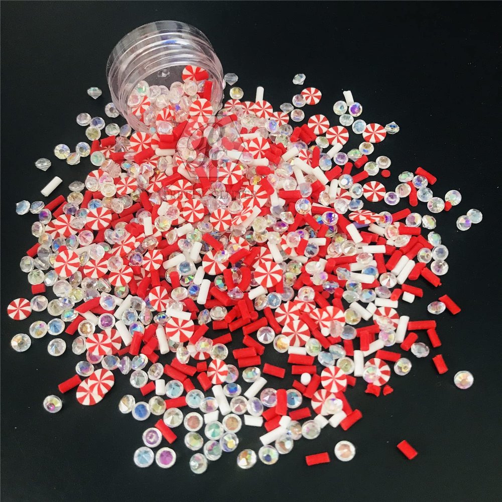 2ozs /Pack Christmas Red Candy Mixes Slices Supplies Polymer Soft Clay DIY Decoration for Resin Nail Art Slime Kit DIY Cake Dessert Simulation Food Craft Making XRT-W06