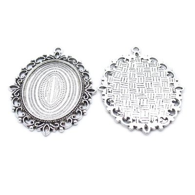 10 Pieces Antique Silver Plated Jewelry Making Charms Suppliers Wholesale RU3W8P Oval Cabochon Setting Blank