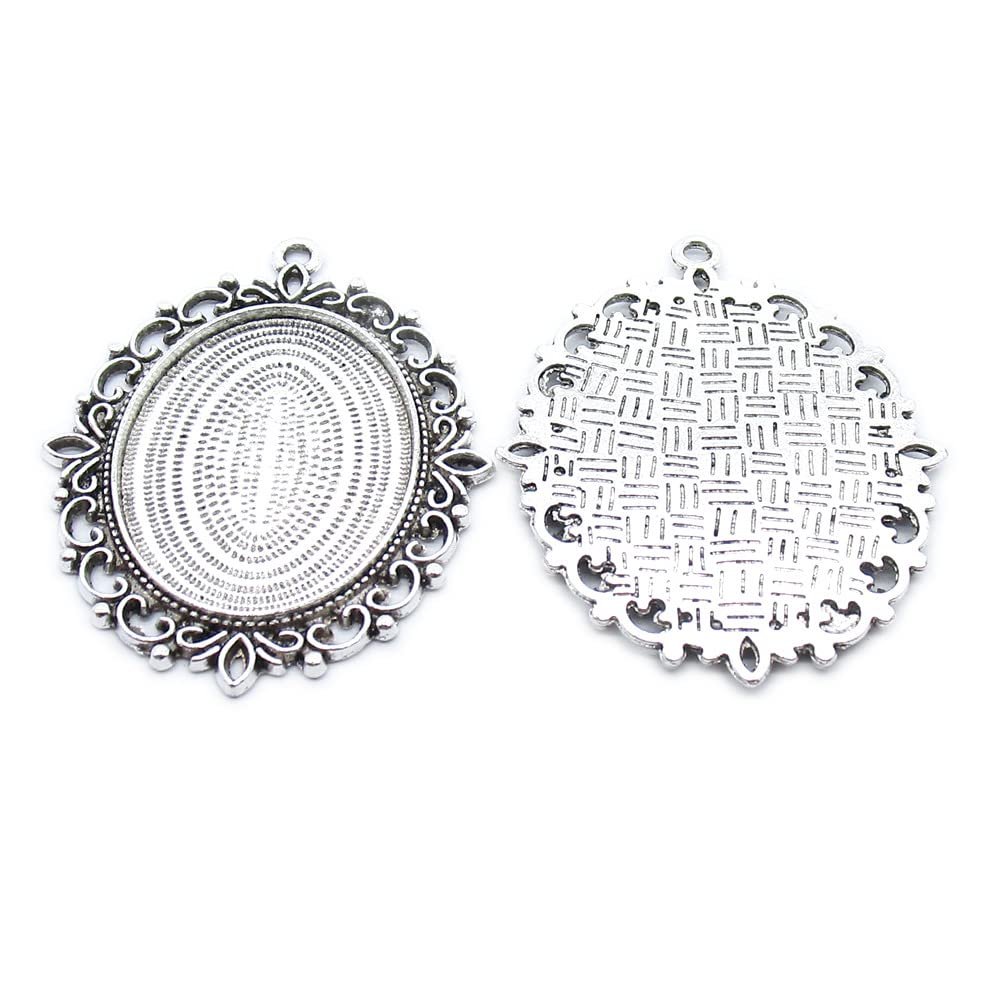 10 Pieces Antique Silver Plated Jewelry Making Charms Suppliers Wholesale RU3W8P Oval Cabochon Setting Blank