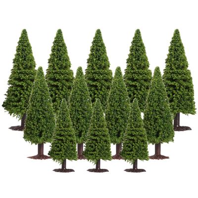 Veemoon 15Pcs 6/8/ 10 CM Mini Christmas Trees Miniature Pine Trees with Wood Base for Miniature Scene Christmas Decoration DIY Green Scenery Landscape