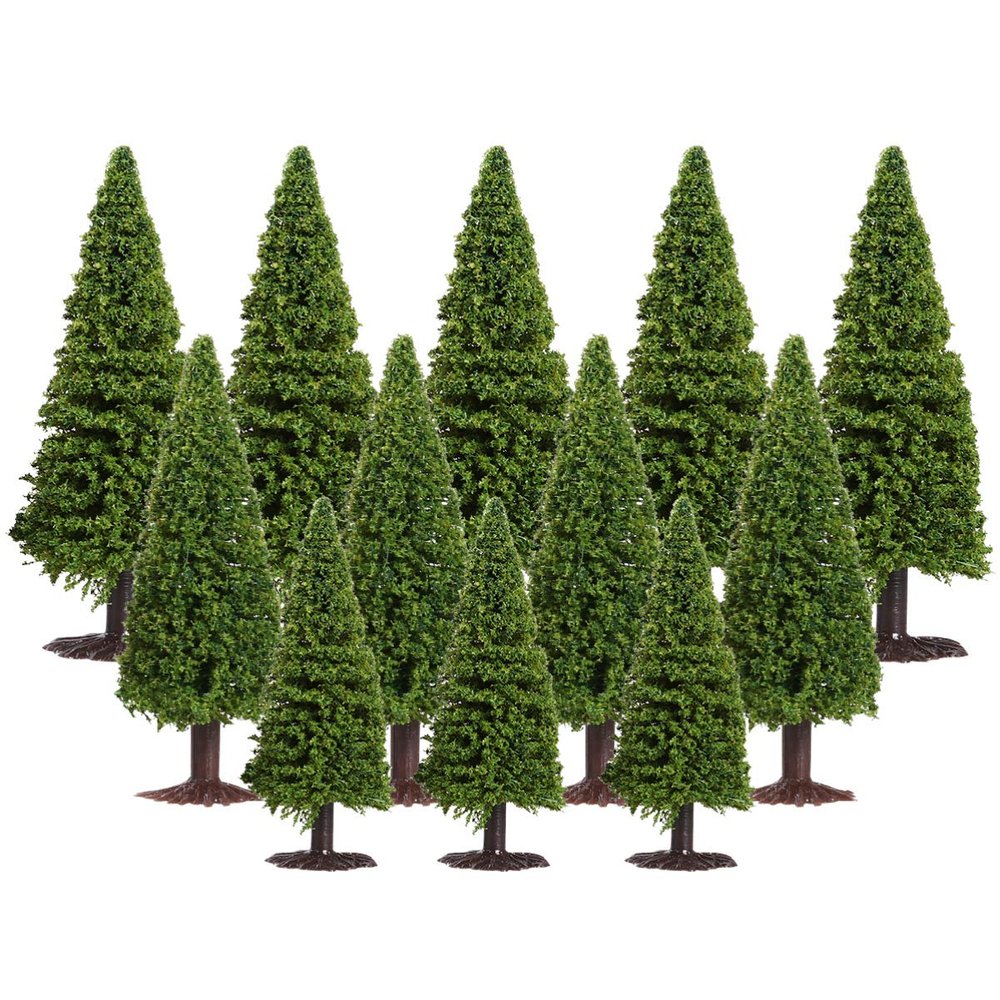 Veemoon 15Pcs 6/8/ 10 CM Mini Christmas Trees Miniature Pine Trees with Wood Base for Miniature Scene Christmas Decoration DIY Green Scenery Landscape
