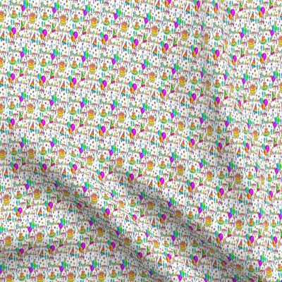 Spoonflower Fabric - Happy White Smaller Stars Fun Birthday Balloons Bright Colors Printed on Organic Cotton Sateen Fabric Fat Quarter - Sewing Quilting Apparel Home Decor