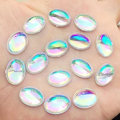 10 pcs Resin Embellishment Cabochons - Clear Multicolor Iridescent - 14x10mm - Oval - 14mm x 10mm - Bubble Style