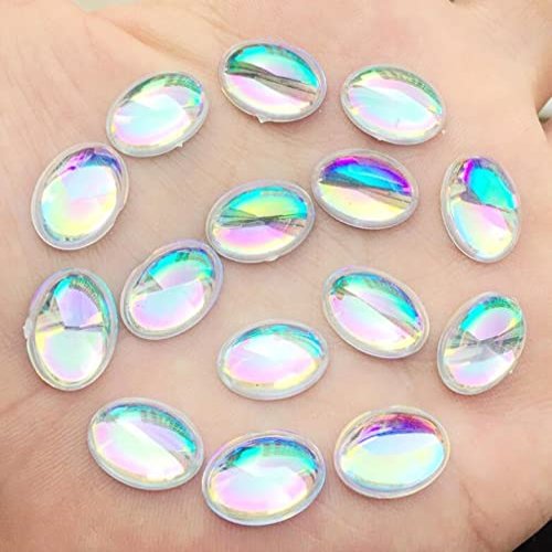 10 pcs Resin Embellishment Cabochons - Clear Multicolor Iridescent - 14x10mm - Oval - 14mm x 10mm - Bubble Style