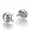 10 pcs. (5 Pairs) 304 Stainless Steel Earring Half Round Ball Posts Settings with Loop - 14.5mm x 12mm - Hole: 1mm - Stoppers Included! view 1