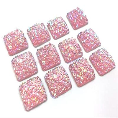 10 pcs Druzy Resin Embellishment Cabochons Pink Multicolor AB - 12mm - Square - Dome Style