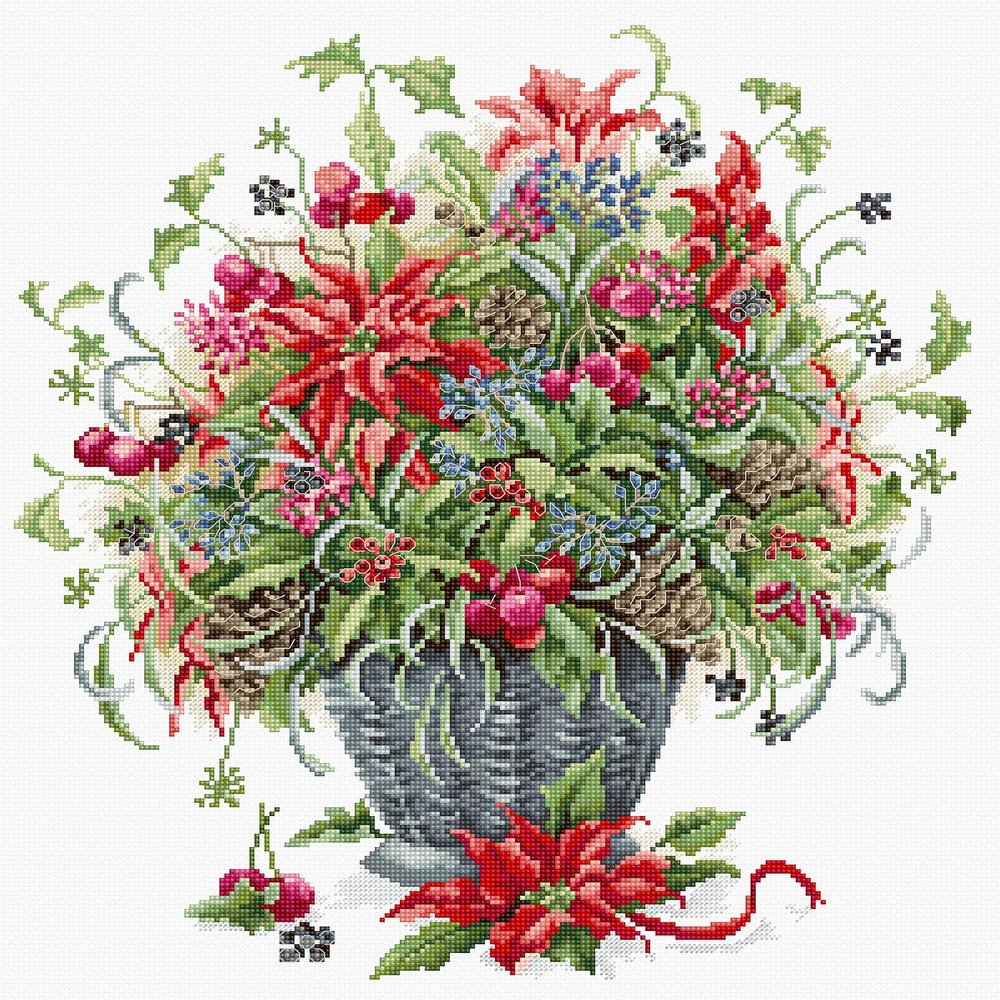 December Bouquet Gold Cross Stitch Kit by Luca-S