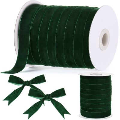 Chuangdi 1 Inch, 60 Yard Christmas Green Velvet Ribbon Wide Vintage Velvet Ribbons for Christmas Tree Ornaments Flower Bouquets Wedding Wreath Bow Making DIY Craft Choker