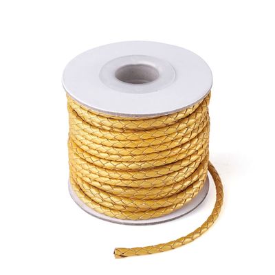10.93 Yards 3mm Round Braided Cowhide Cords Gold Genuine Braided Leather Cords for Bracelet Necklace Jewelry Making