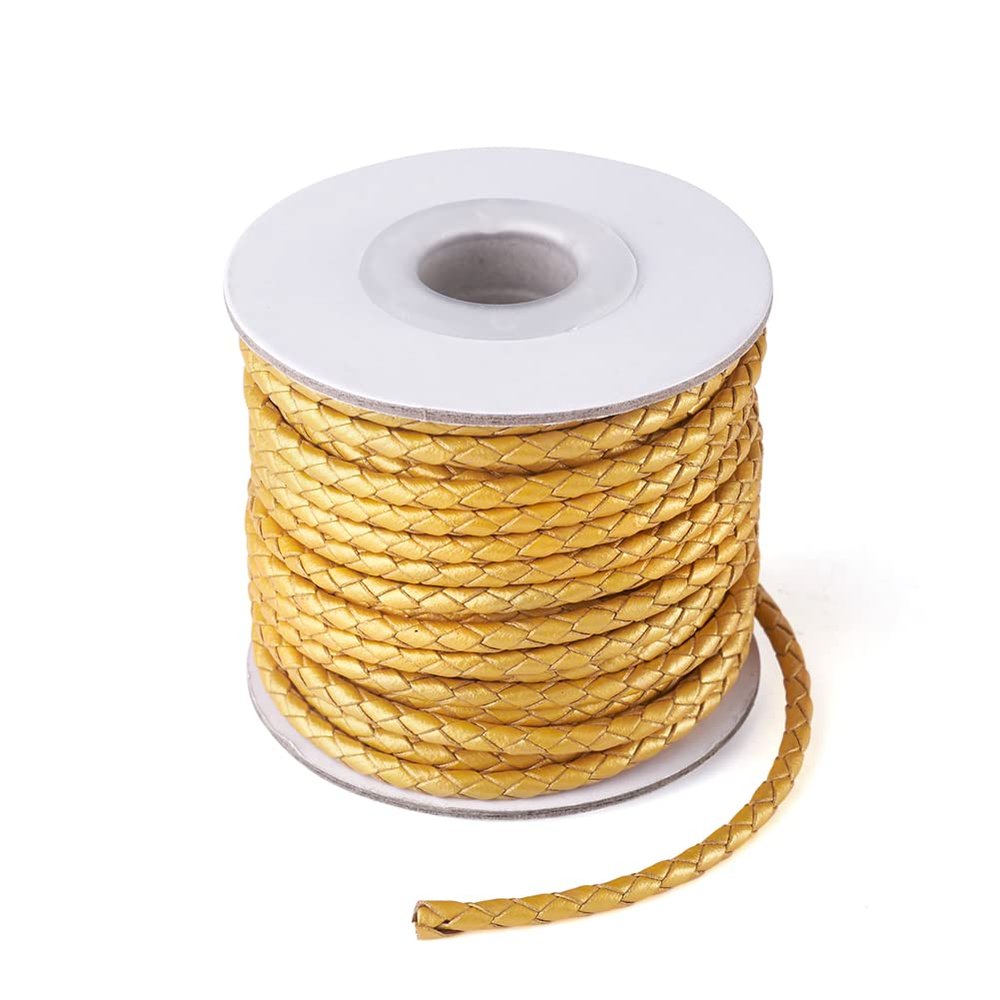 10.93 Yards 3mm Round Braided Cowhide Cords Gold Genuine Braided Leather Cords for Bracelet Necklace Jewelry Making