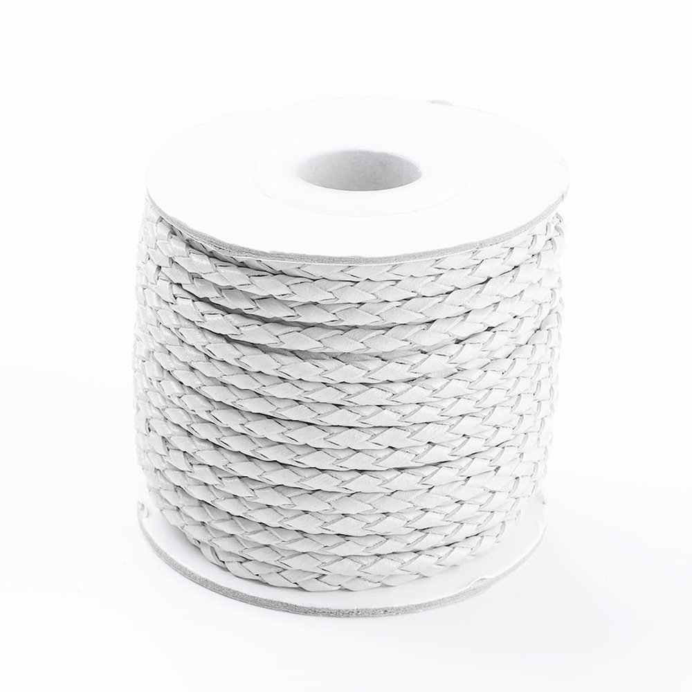 10.93 Yards 3mm Round Braided Cowhide Cords WhiteSmoke Genuine Braided Leather Cords for Bracelet Necklace Jewelry Making