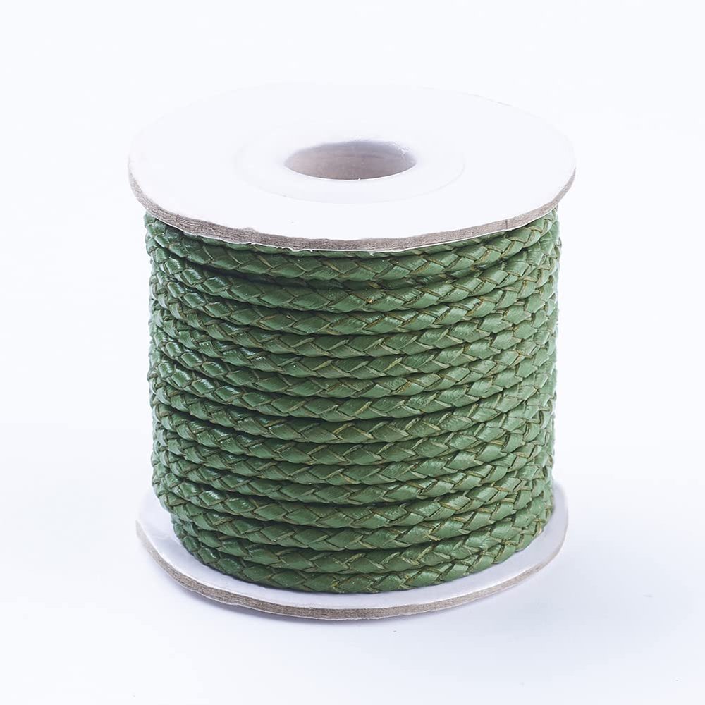 10.93 Yards 3mm Round Braided Cowhide Cords Green Genuine Braided Leather Cords for Bracelet Necklace Jewelry Making