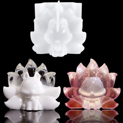 Voyyphixa Fox Resin Mold 3D Animal Nine Tailed Silicone Molds for Epoxy Resin Candle Mold Jewelry Casting Mould DIY Carving Art Aromatherapy Plaster Swing Table Home Decor Crafts Casting