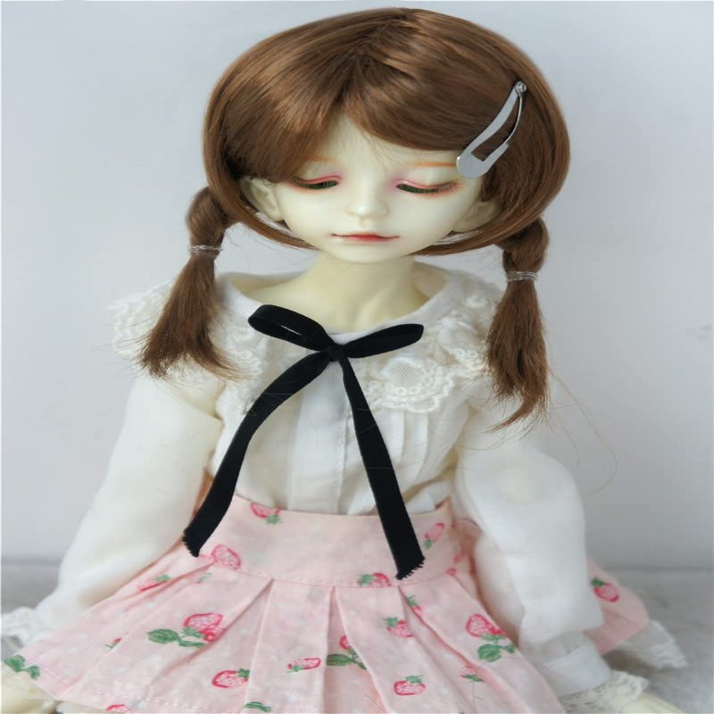 Doll wigs JD509 1/3 1/4 1/6 Short Brown Braids Synthetic mohair BJD doll wigs (Brown Blend Ginger, 7-8inch)