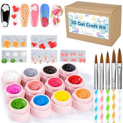 FUNSHOWCASE 12-Color 4D Sculpture Gel DIY Art Nails Decoration Set 22 Kits Accessory with Mini Silicone Molds Brushes for Metal Clay Craft Projects UV Resin Epoxy Casting Jewelry Charm Making