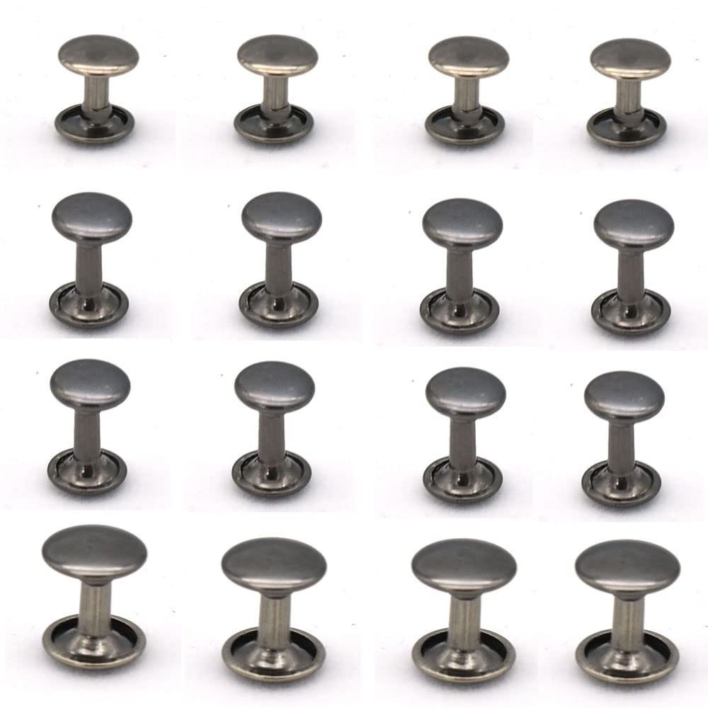 50 Sets Gun Metal Double Cap Rivets Gun Metal Leather Rivets Use for Rapid Rivets Leather Craft Repair Leather Clothing and Crafts (14mm)