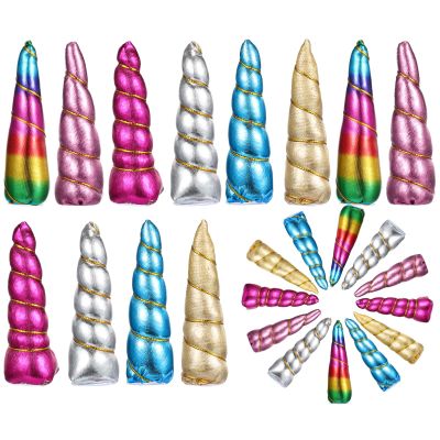 Juexica 12 Pcs 3.54'' Unicorn Horns for Crafts Shiny DIY Unicorn Horn Headband Photo Prop for Cosplay Birthday Party Supplies (Bright Colors)