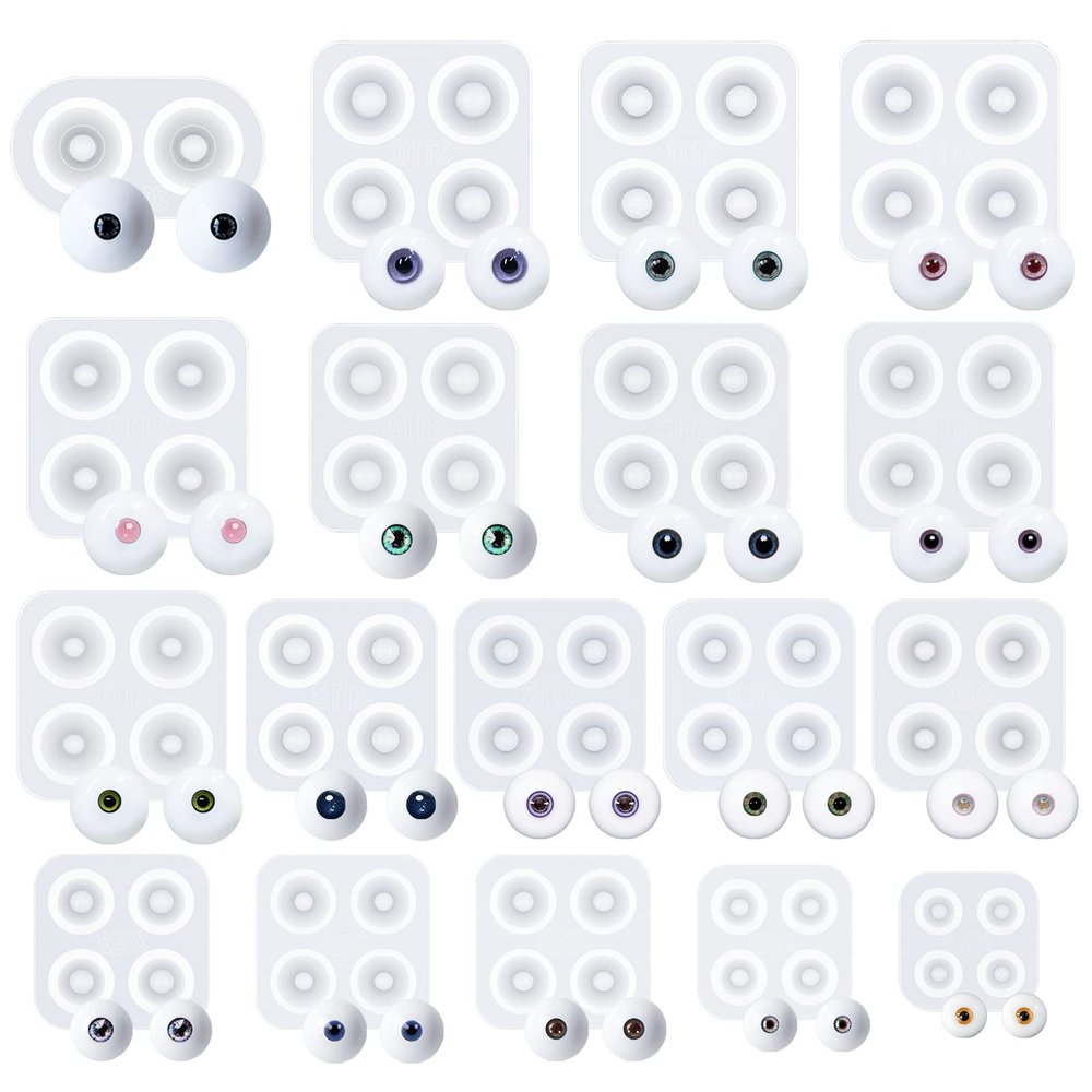 WANDIC Doll Eyes Molds, 18 Pieces Different Size of Eyeball Dome Silicone Molds Eyeball Casting Mold Pupil Eye Clear Silicone Mold for DIY Craft