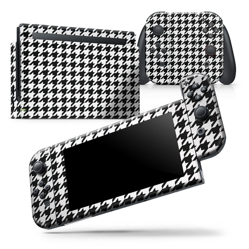 Design Skinz - Compatible with Nintendo Switch OLED Dock Only - Skin Decal Protective Scratch-Resistant Removable Vinyl Wrap Cover - Black and White Houndstooth Pattern