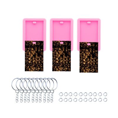 AMZTOART 3pc Shiny Rectangle with Hole Resin Silicone Keychain Mould Art DIY Handmade Charms Mold with 10PC Key Ring(DY0575+DY0575+DY0575)