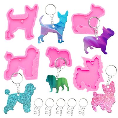 65Pcs Epoxy Resin Molds Kit - 5pcs Dog Shape Silicone Molds for Resin, Epoxy Resin Casting Molds, Resin Keychain Molds, Keychains, Jump Ring for DIY Keychain Pendant Pet Tag