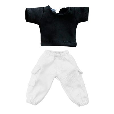 niannyyhouse T-Shirt + Pants 2-Piece Set Camouflage Overalls Solid Color T-Shirt 1/12 BJD OB11 Doll 4.3 inches (11 cm) Body Figure Accessory (White)
