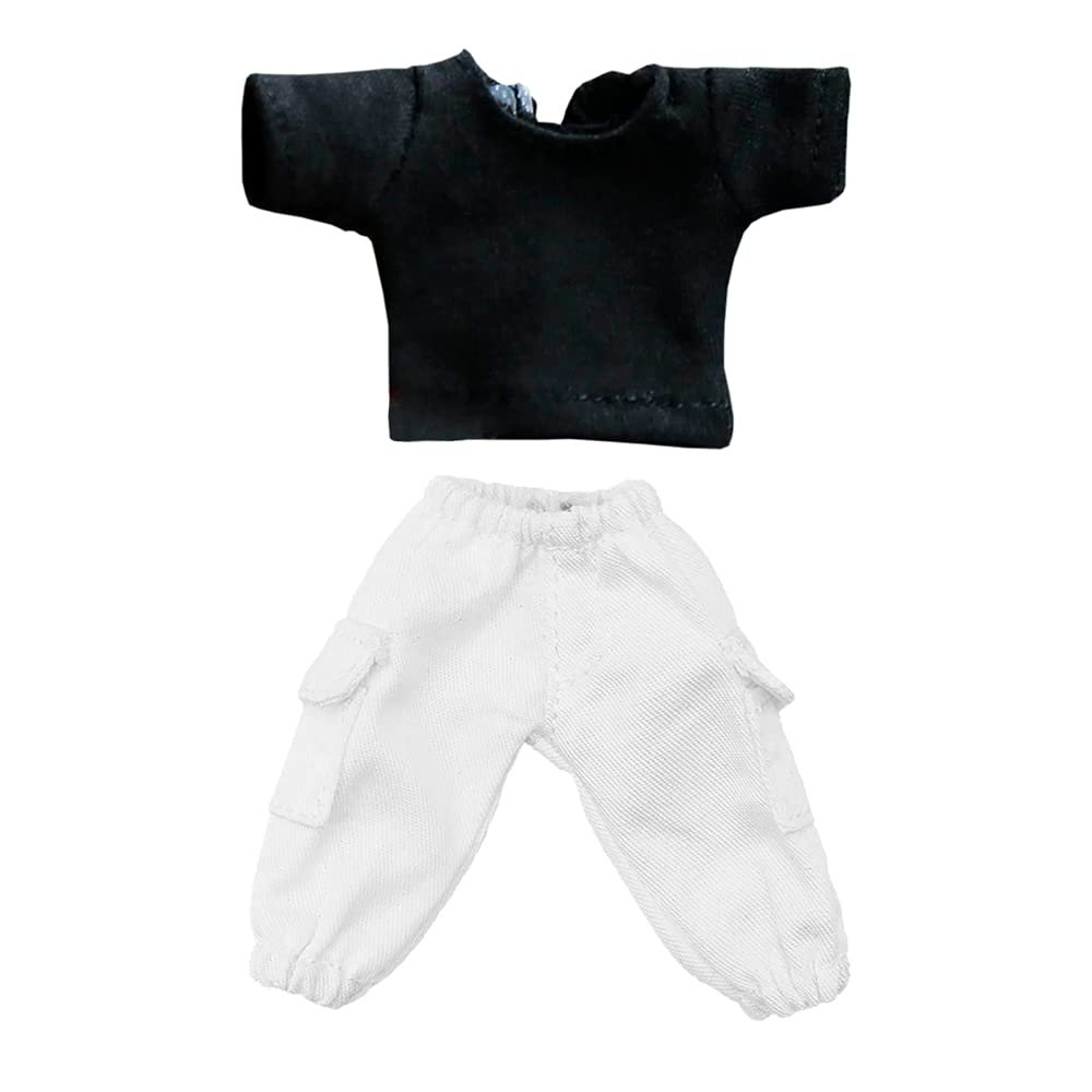 niannyyhouse T-Shirt + Pants 2-Piece Set Camouflage Overalls Solid Color T-Shirt 1/12 BJD OB11 Doll 4.3 inches (11 cm) Body Figure Accessory (White)