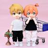 niannyyhouse T-Shirt + Pants 2-Piece Set Camouflage Overalls Solid Color T-Shirt 1/12 BJD OB11 Doll 4.3 inches (11 cm) Body Figure Accessory (White) view 2