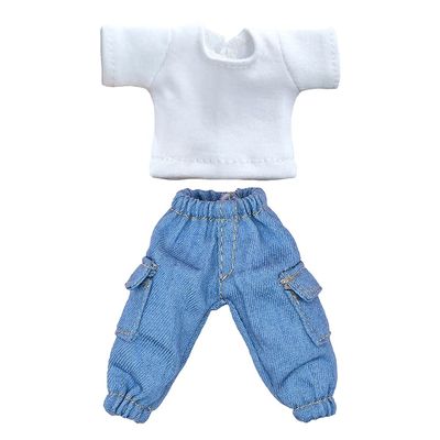 niannyyhouse T-Shirt + Pants 2-Piece Set Camouflage Overalls Solid Color T-Shirt 1/12 BJD OB11 Doll 4.3 inches (11 cm) Body Figure Accessory (Denim Blue)