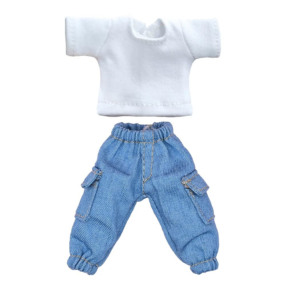 niannyyhouse T-Shirt + Pants 2-Piece Set Camouflage Overalls Solid Color T-Shirt 1/12 BJD OB11 Doll 4.3 inches (11 cm) Body Figure Accessory (Denim Blue)