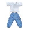 niannyyhouse T-Shirt + Pants 2-Piece Set Camouflage Overalls Solid Color T-Shirt 1/12 BJD OB11 Doll 4.3 inches (11 cm) Body Figure Accessory (Denim Blue) view 1