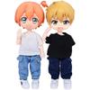niannyyhouse T-Shirt + Pants 2-Piece Set Camouflage Overalls Solid Color T-Shirt 1/12 BJD OB11 Doll 4.3 inches (11 cm) Body Figure Accessory (Denim Blue) view 2