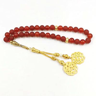 Tasbih Natural Red Agate with Matte red Agate Misbaha Muslim Gift Accessories on Hand (8mm x 66 Beads)